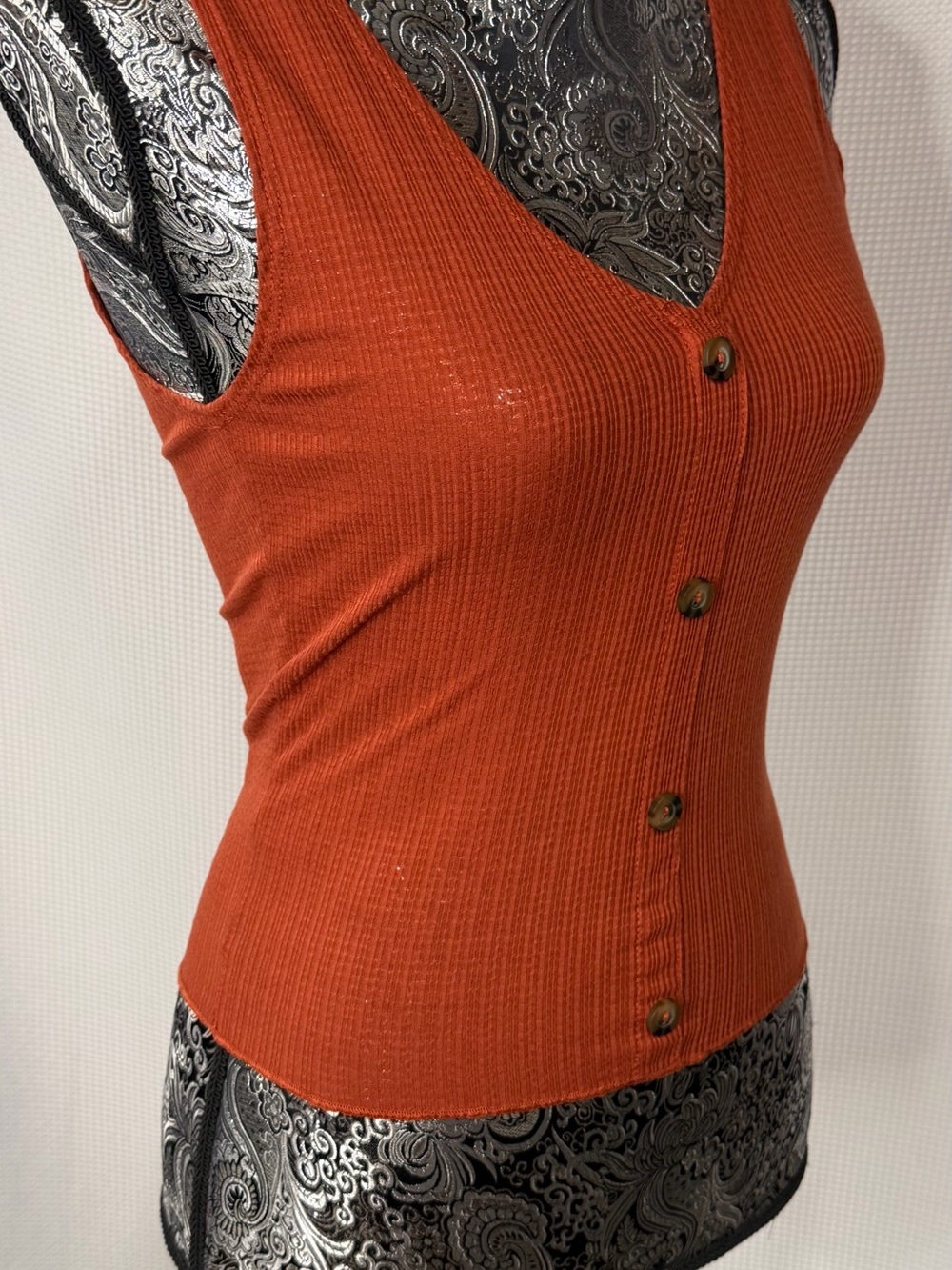 Caution To The Wind Ribbed Button-Front Tank Top in Rust - Picture 8 of 11